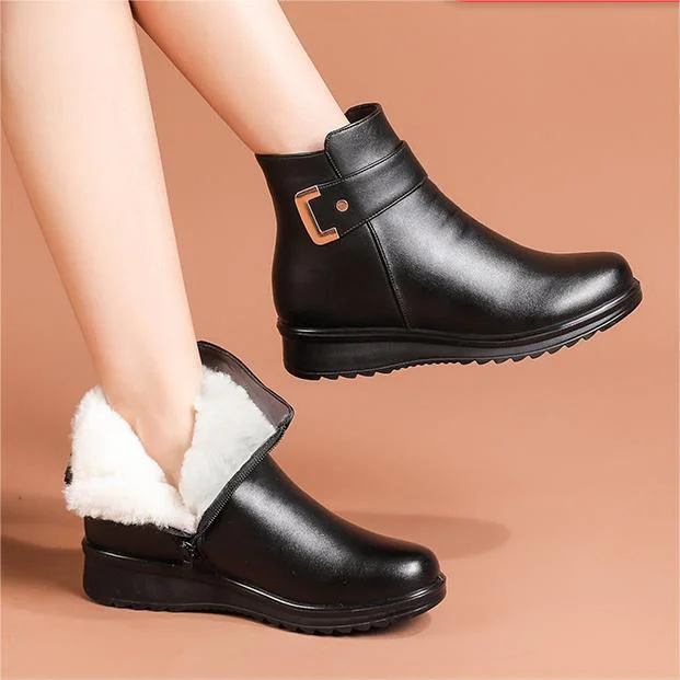 Tessa | Faux Fur Lined Ankle Boots with Buckle