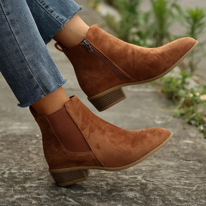 Anica | Suede Look Chelsea Boots with Block Heel