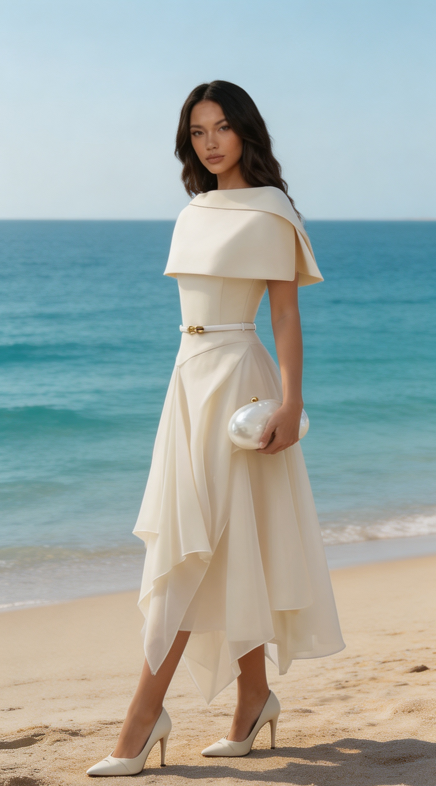 Kora Backless Cape Midi Dress