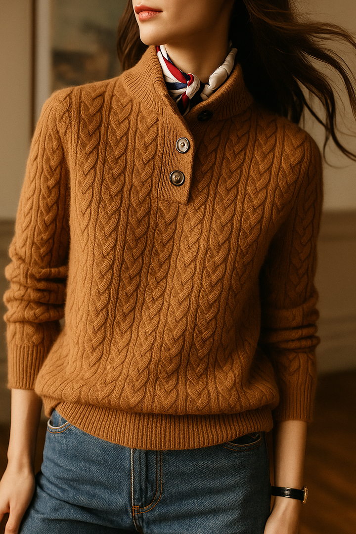 Arden | Cable Knit Sweater with Button Stand Collar