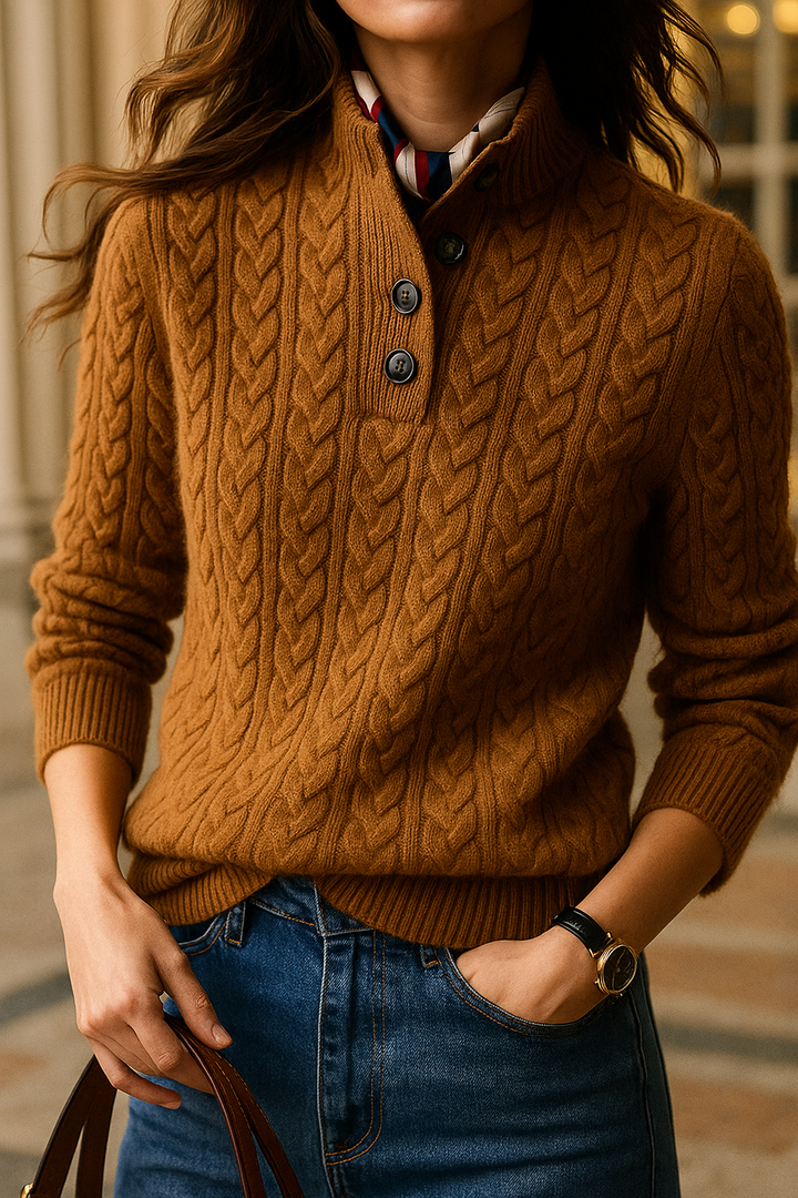 Arden | Cable Knit Sweater with Button Stand Collar