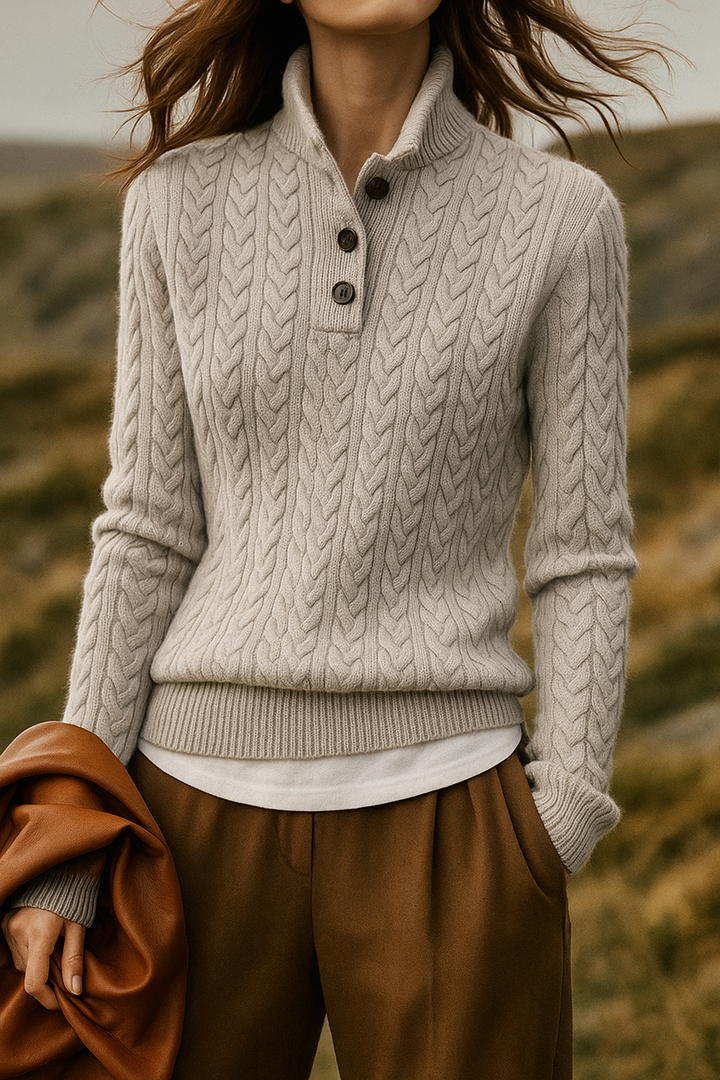 Arden | Cable Knit Sweater with Button Stand Collar