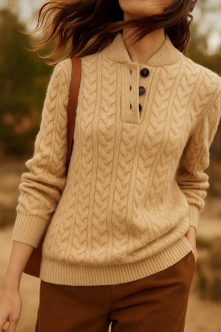 Arden | Cable Knit Sweater with Button Stand Collar