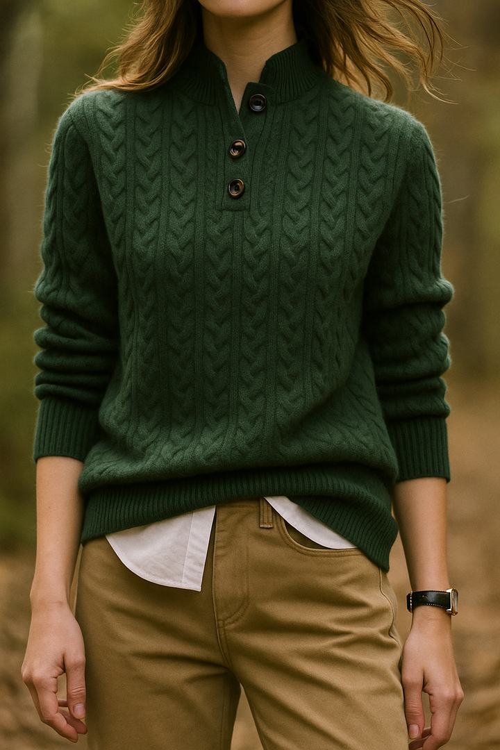 Arden | Cable Knit Sweater with Button Stand Collar