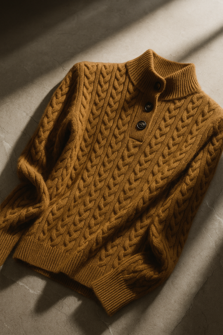 Arden | Cable Knit Sweater with Button Stand Collar