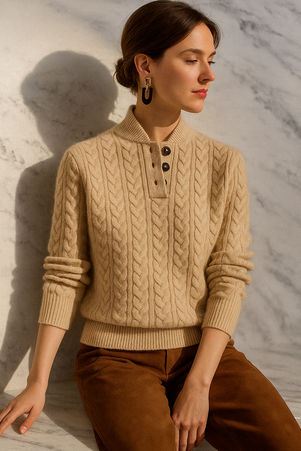 Arden | Cable Knit Sweater with Button Stand Collar