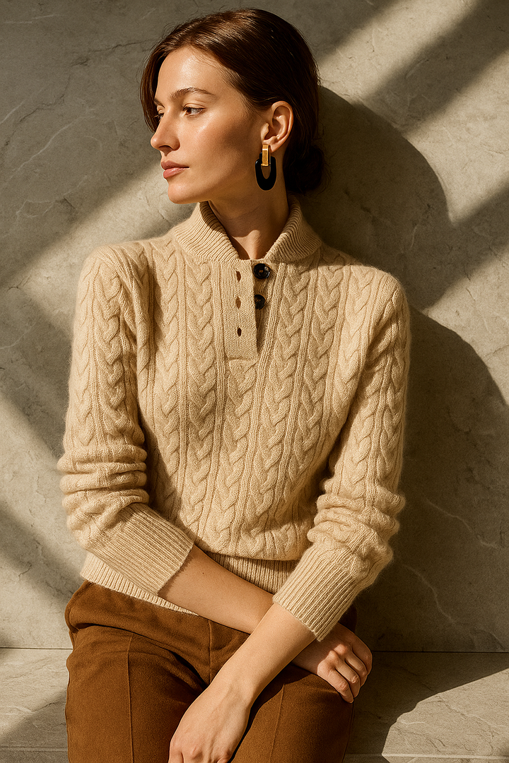 Arden | Cable Knit Sweater with Button Stand Collar