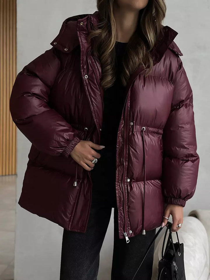 Puffer jacket burgundy front