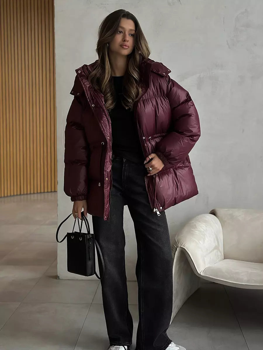 Puffer jacket in burgundy