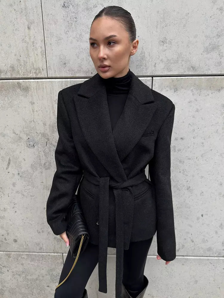 Belted coat black side
