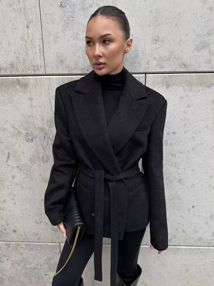 Belted coat black side