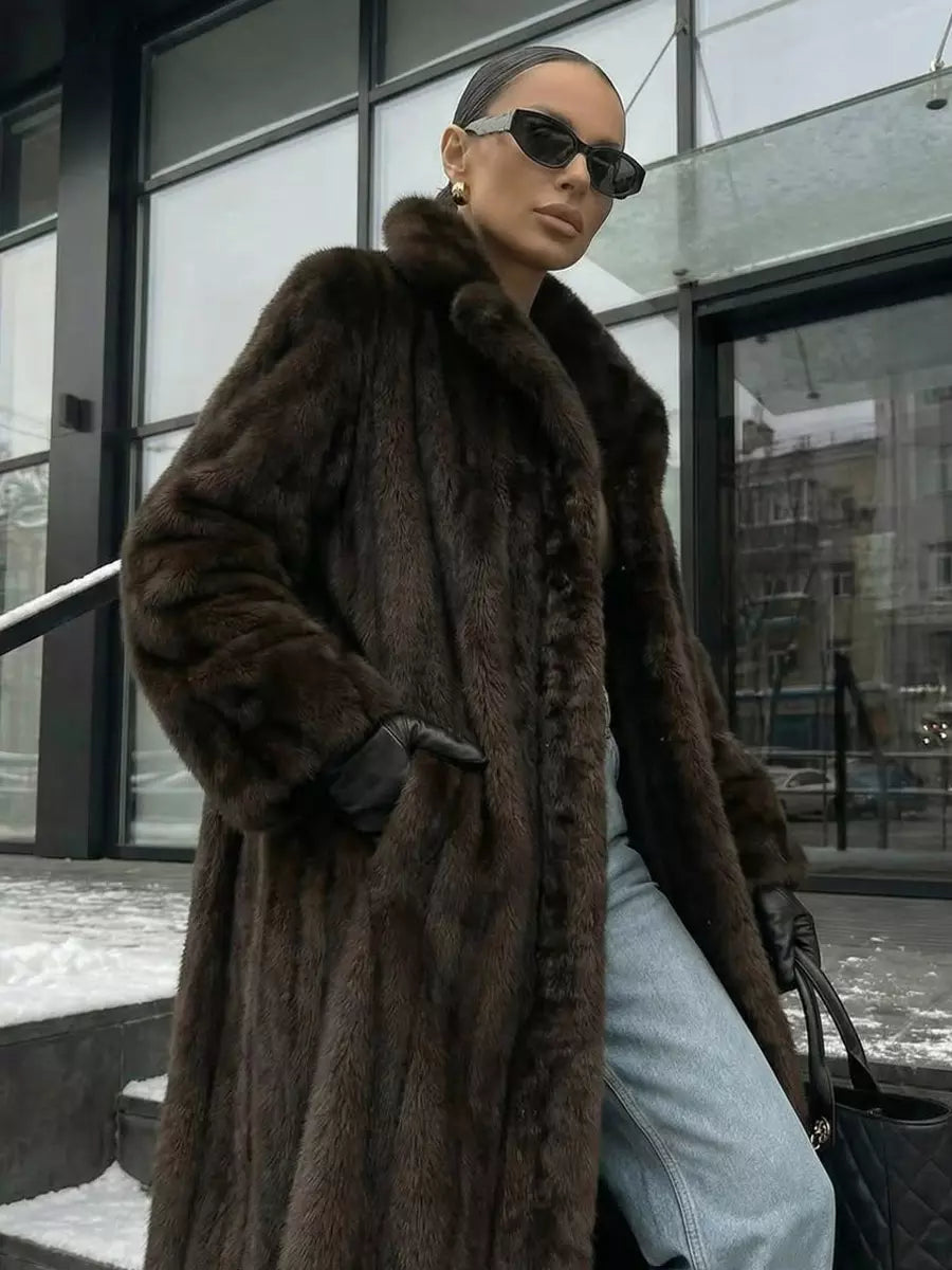 Faux fur coat full length
