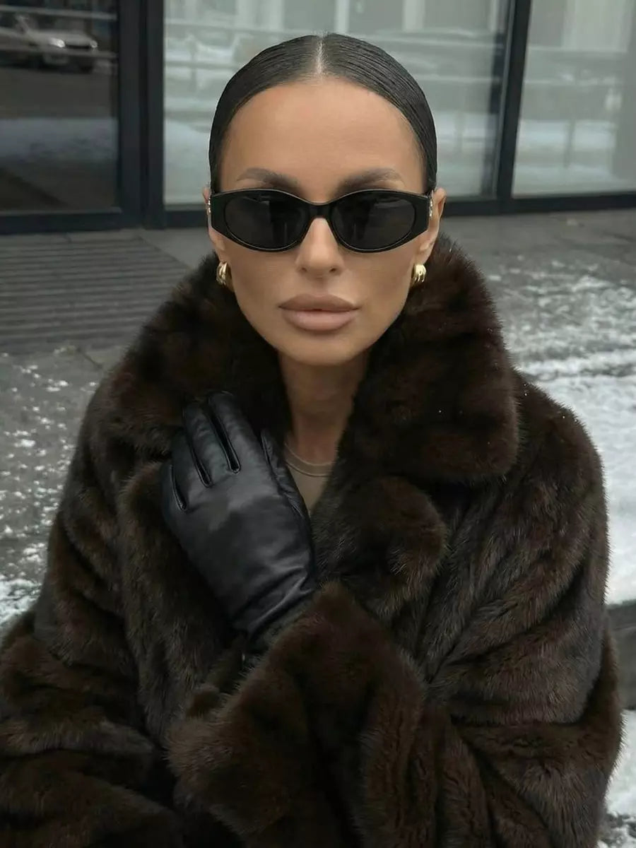 Faux fur coat side view