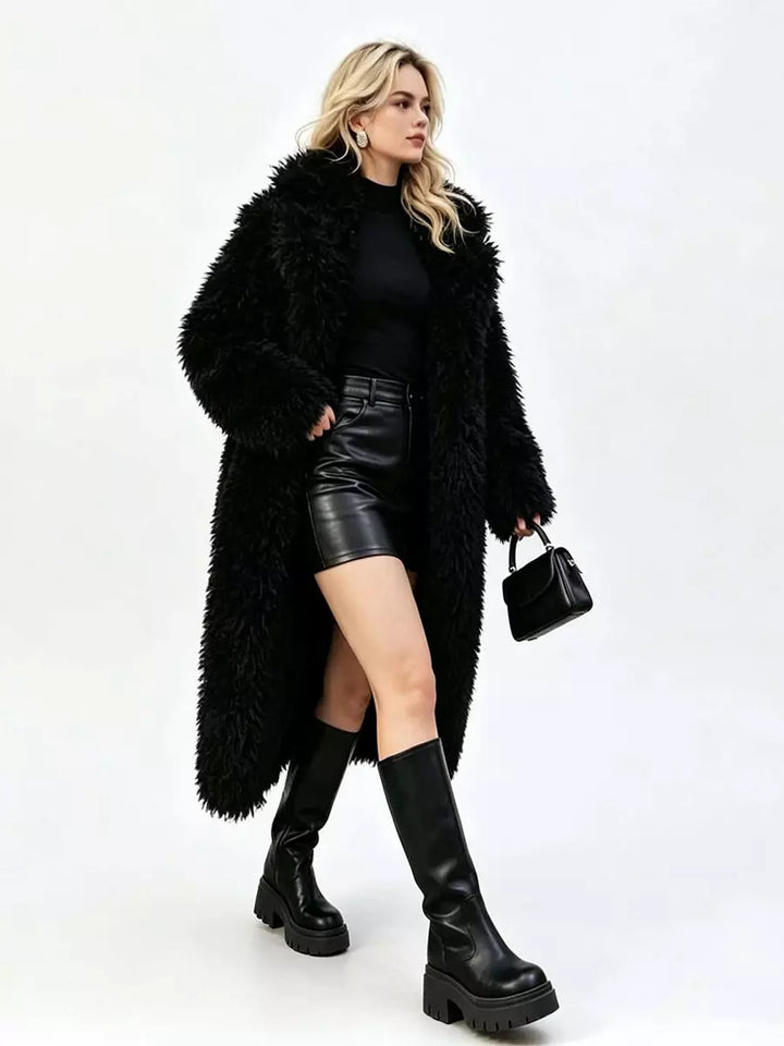 Faux fur coat pile detail