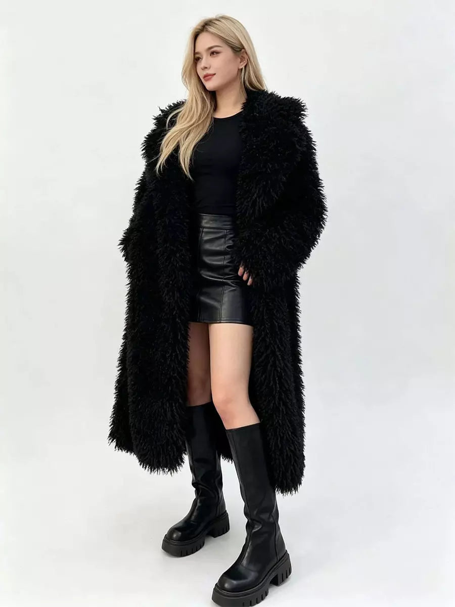 Faux fur coat in black