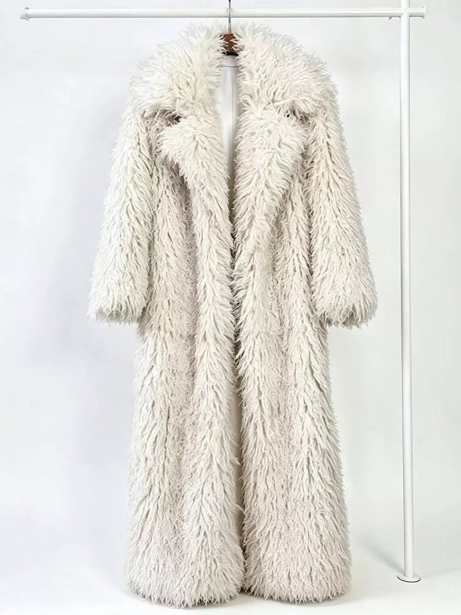 Faux fur coat in ecru