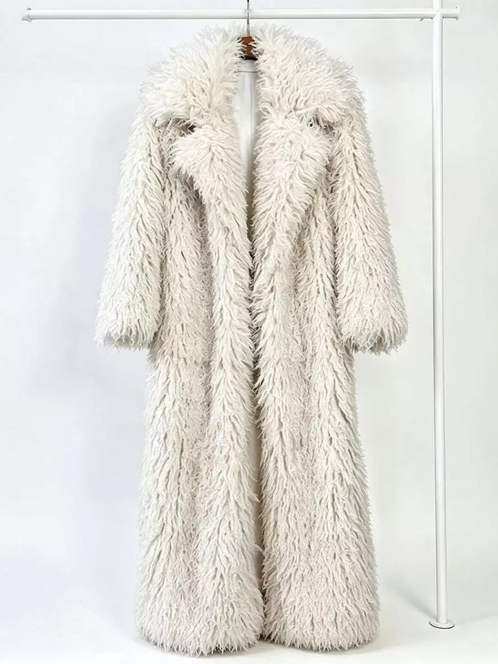 Faux fur coat in ecru