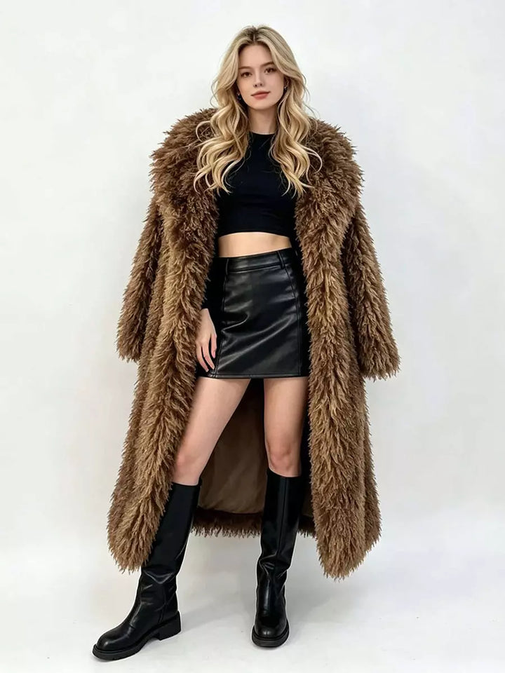 Faux fur coat in apricot