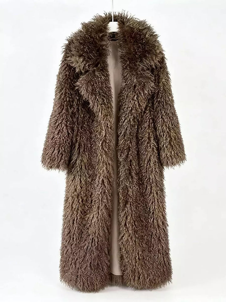 Faux fur coat in burgundy