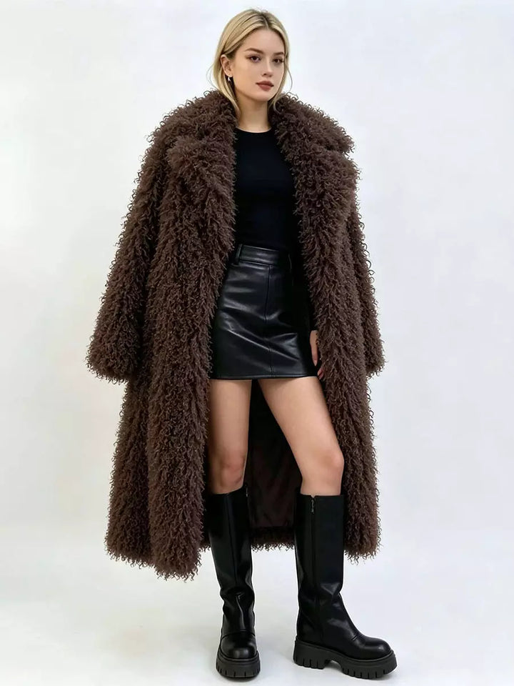 Faux fur coat in brown