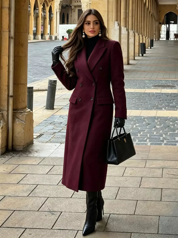 Burgundy wool coat front