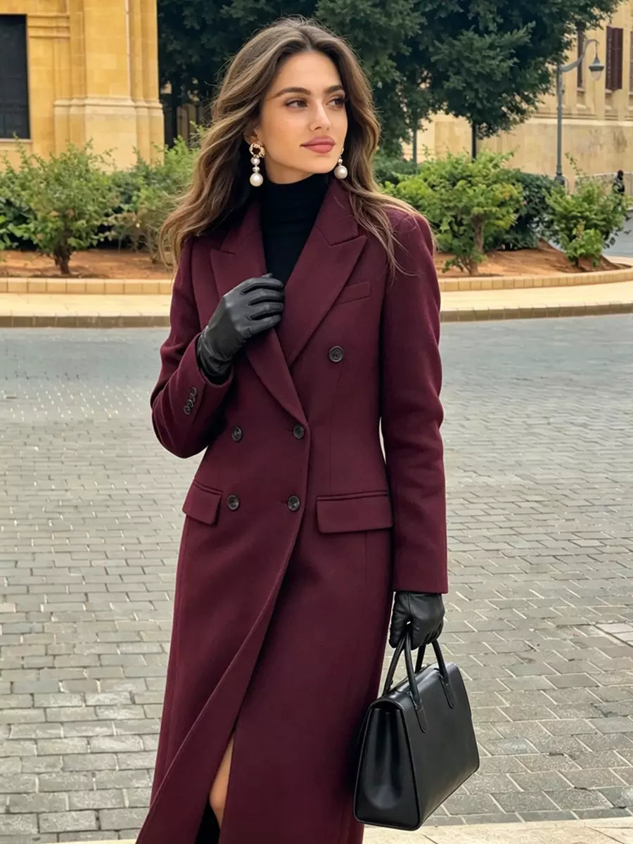 Burgundy wool coat side