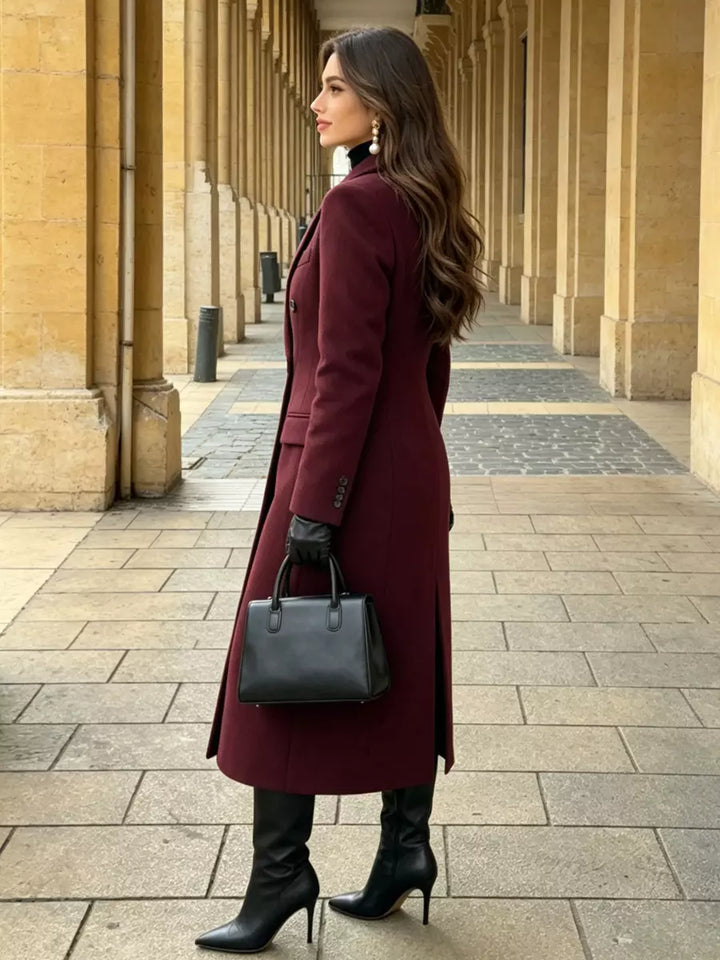 Burgundy wool coat back