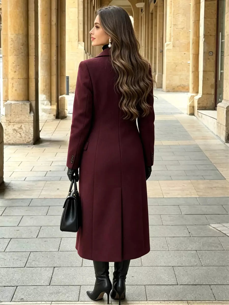 Burgundy wool coat detail