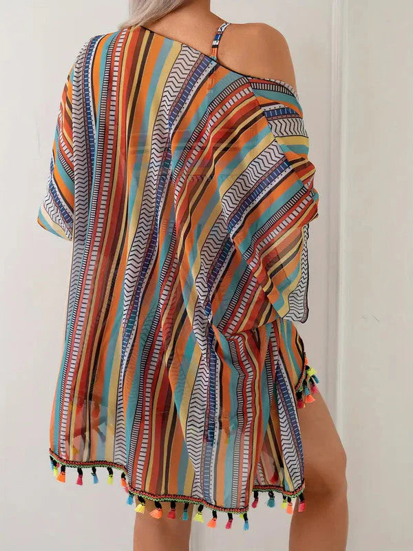 4-Piece Bikini Set - Cover-Up Shirt and Beach Shorts