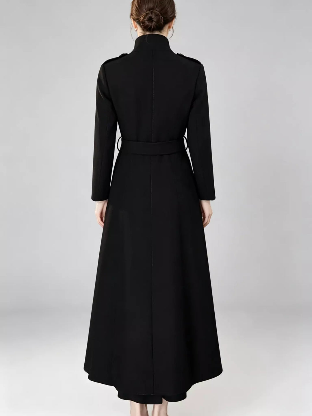 Black trench coat detail