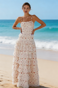Maya | Tiered Long Sleeve Maxi Dress - Crochet Lace Trim & Ruffle Hem