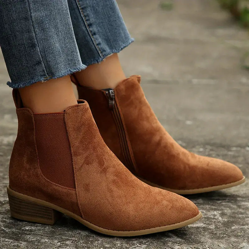Anica | Suede Look Chelsea Boots with Block Heel