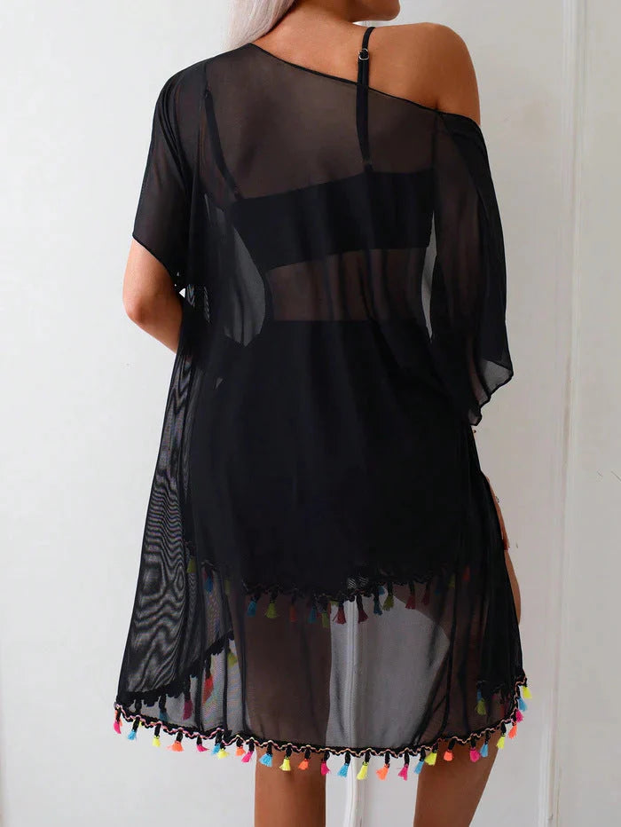 4-Piece Bikini Set - Cover-Up Shirt and Beach Shorts