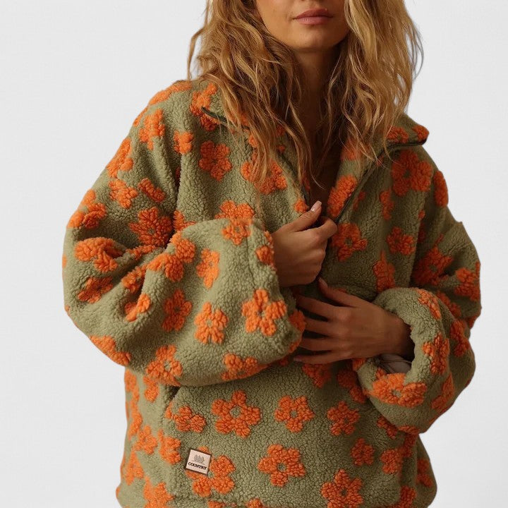 Daisy | Floral Sherpa Quarter Zip Sweater