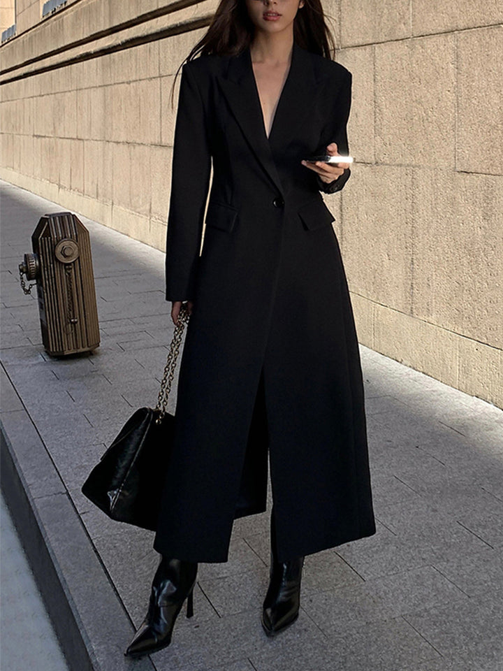 Camille | Long Blazer Wool Coat with Notch Lapel