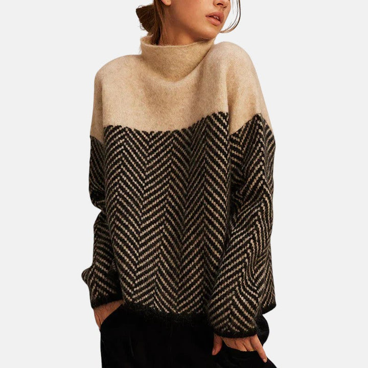 Eva | Herringbone Knit Sweater with Mock Neck