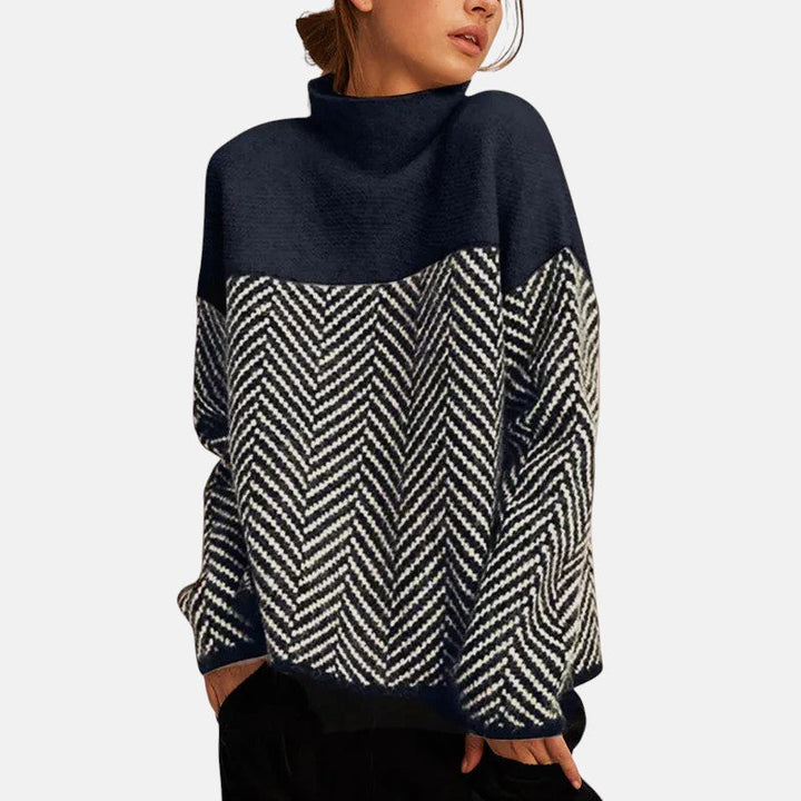 Eva | Herringbone Knit Sweater with Mock Neck