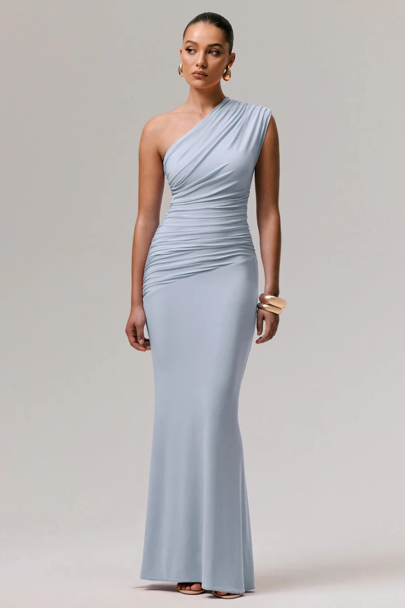 Mardi Asymmetric Maxi Dress – Stretch Jersey, Ruched