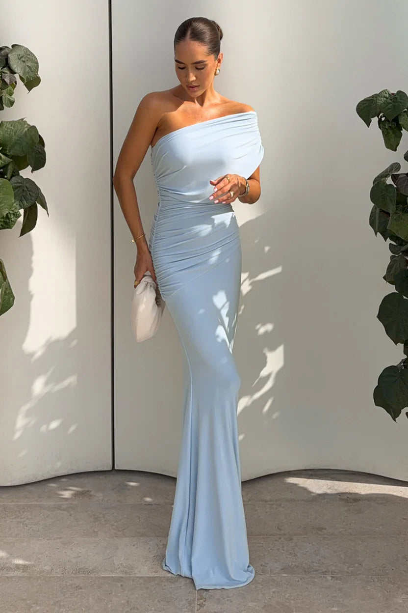 Mardi Asymmetric Maxi Dress – Stretch Jersey, Ruched
