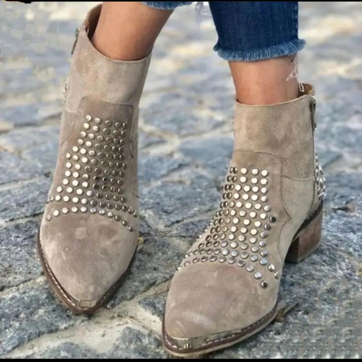 Talia | Studded Suede Look Ankle Boots
