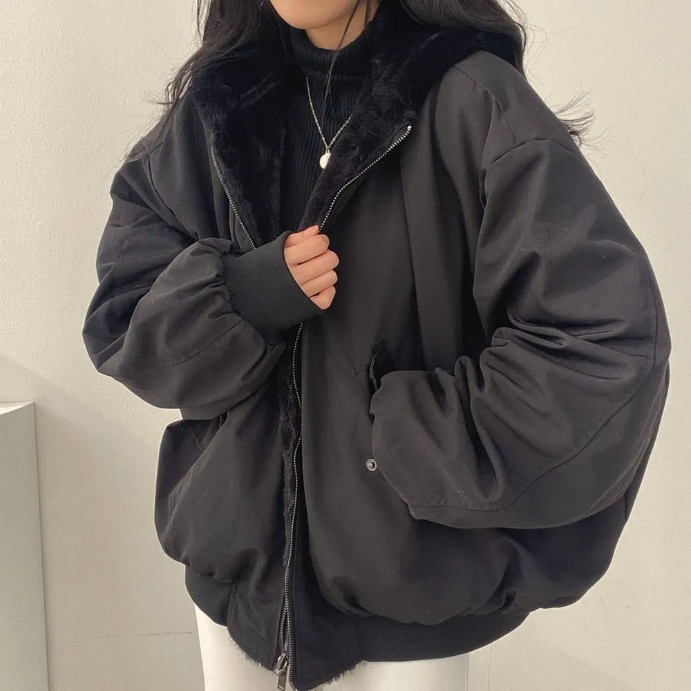 Elsa | Oversized Hooded Sherpa Jacket with Zip Front