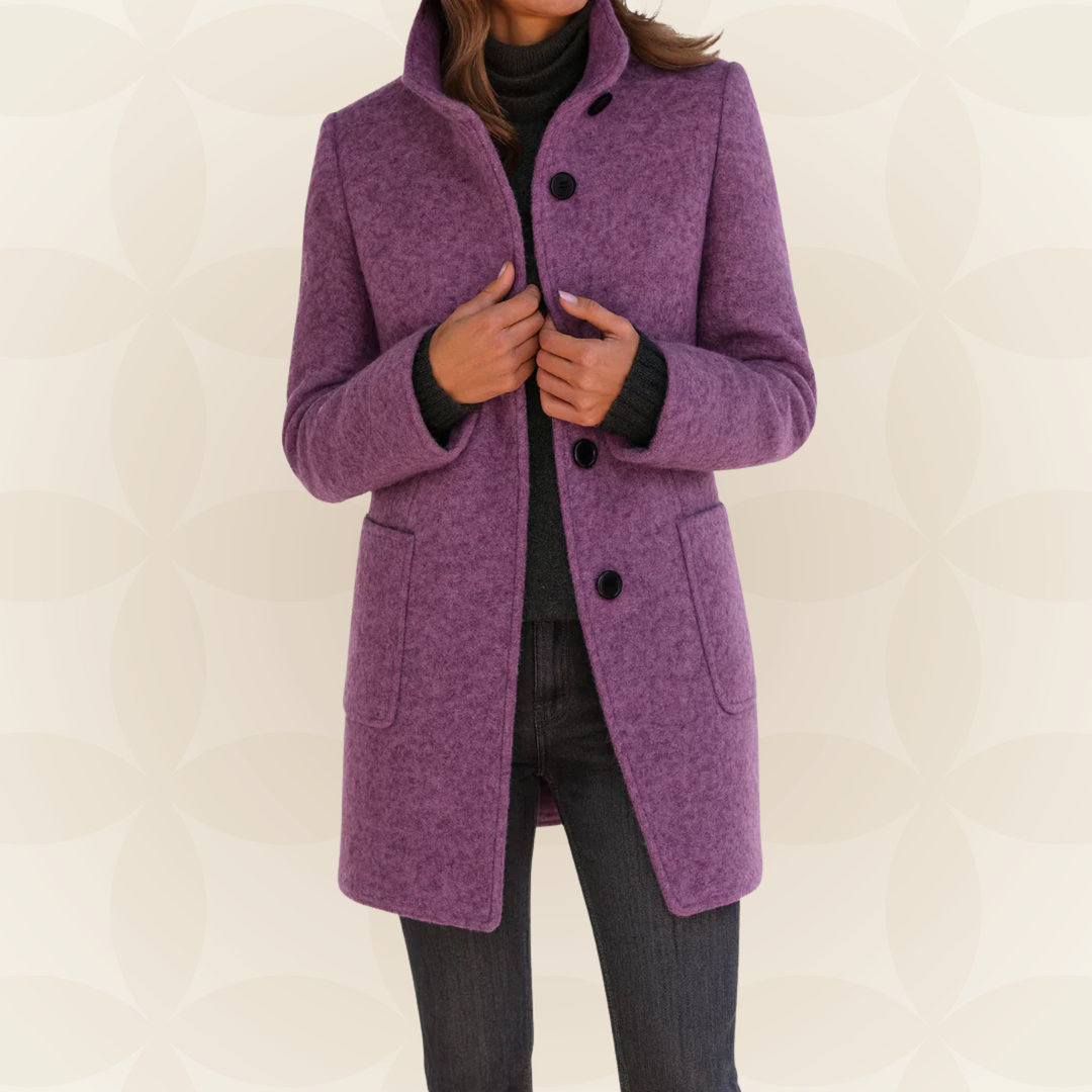 Elin | Wool Coat with High Collar and Buttons