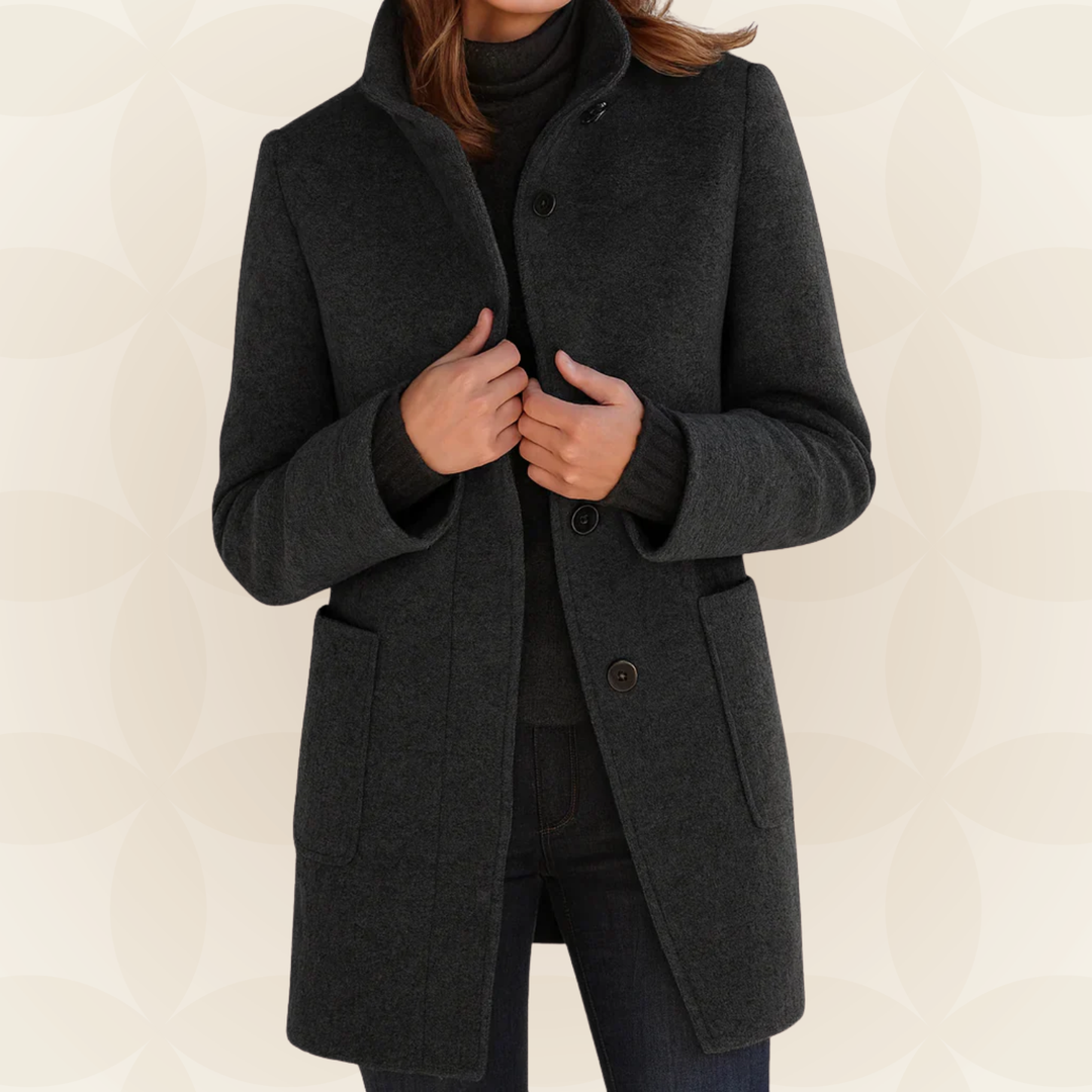 Elin | Wool Coat with High Collar and Buttons