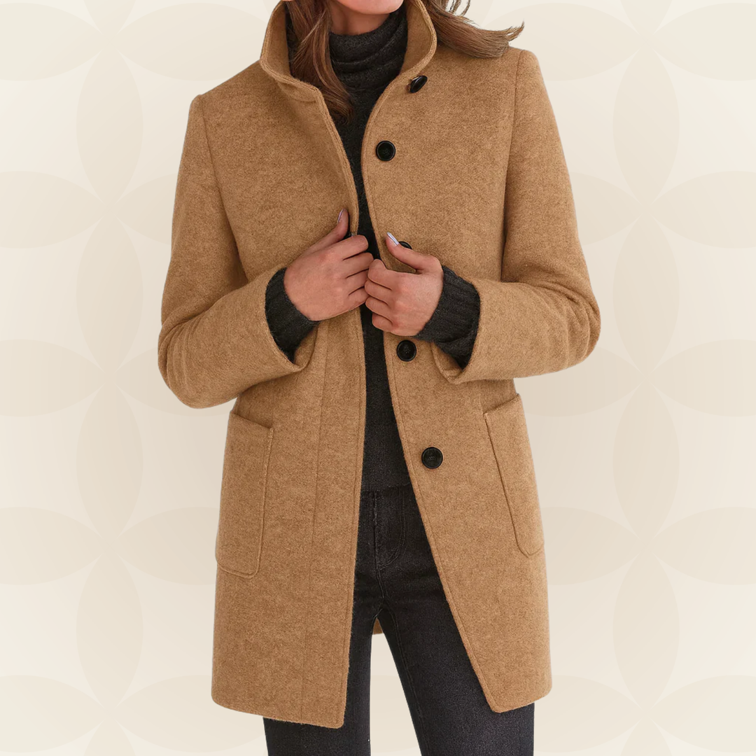 Elin | Wool Coat with High Collar and Buttons