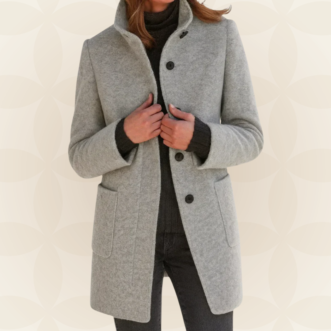 Elin | Wool Coat with High Collar and Buttons