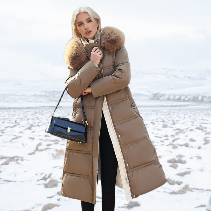 Lucia | Long Puffer Coat with Faux Fur Hood