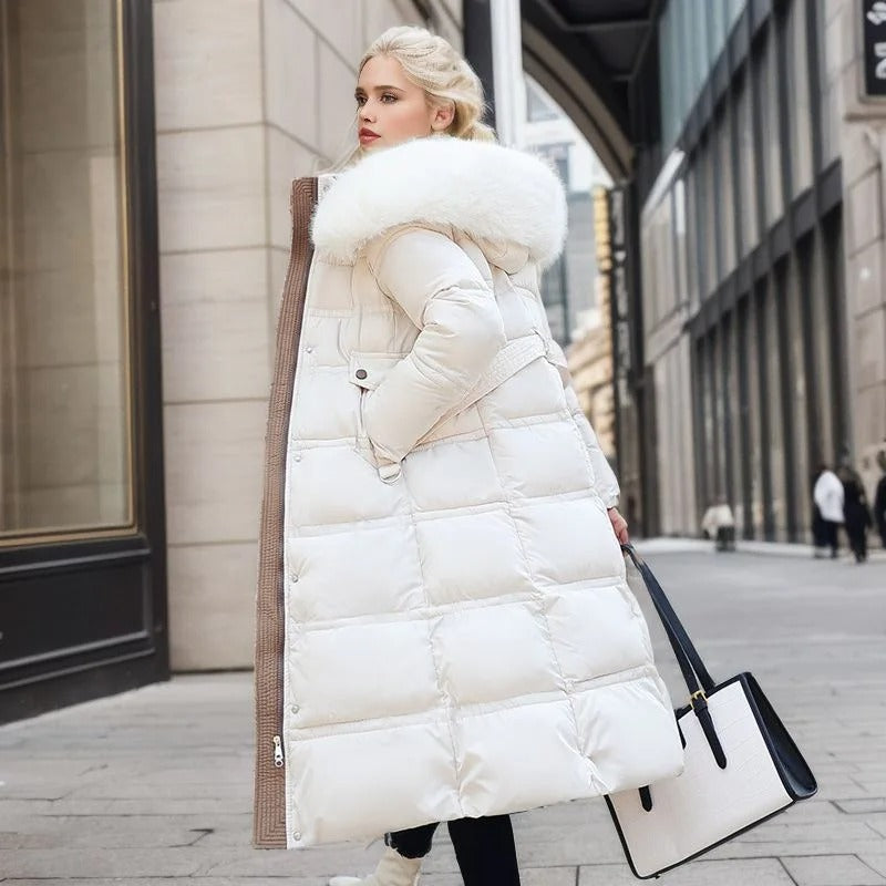 Lucia | Long Puffer Coat with Faux Fur Hood
