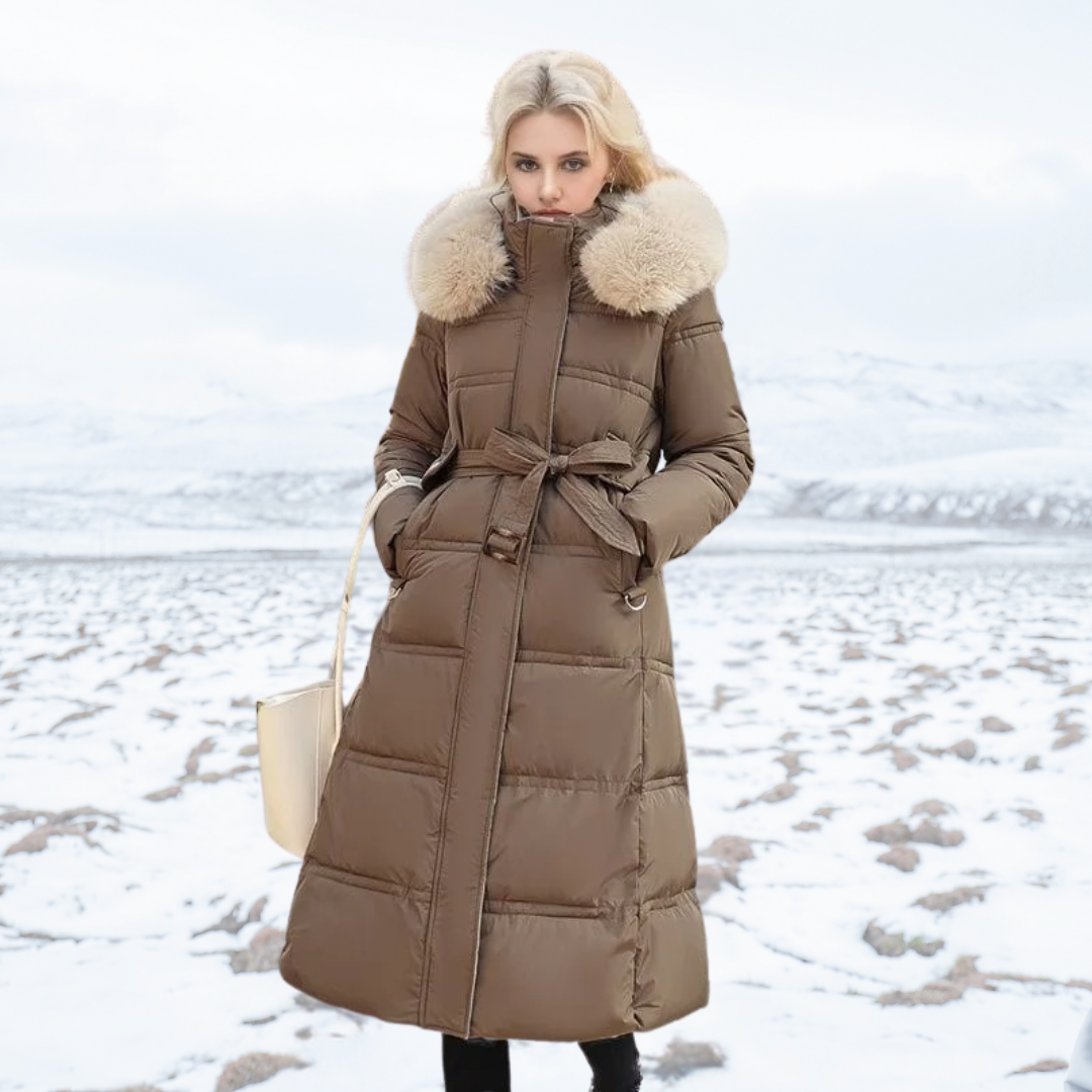 Lucia | Long Puffer Coat with Faux Fur Hood