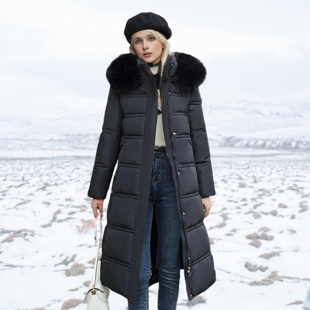 Lucia | Long Puffer Coat with Faux Fur Hood