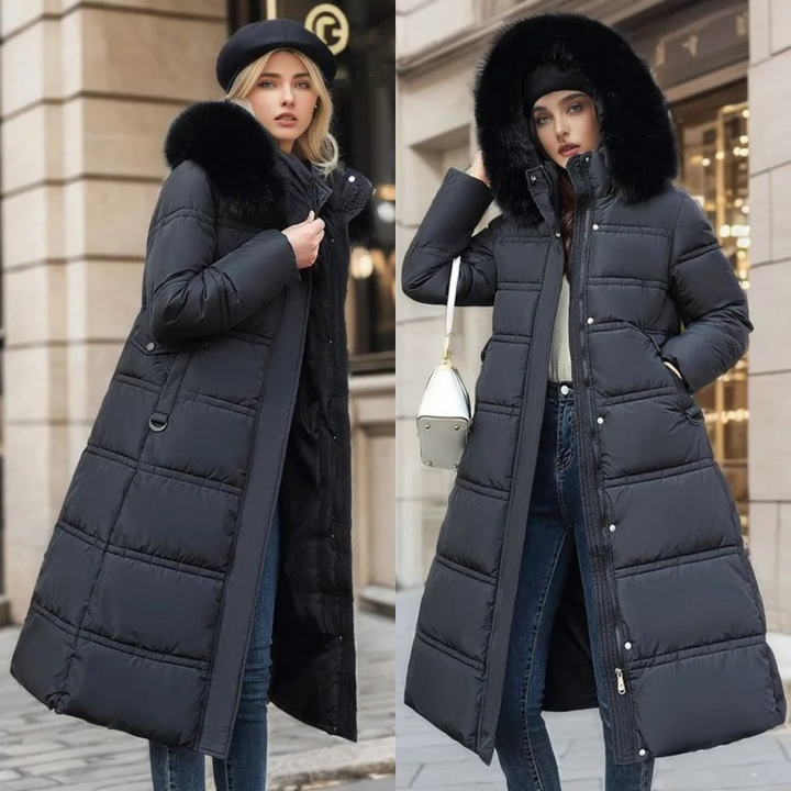 Lucia | Long Puffer Coat with Faux Fur Hood